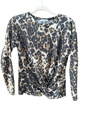 Gaze Leopard Print Twist Front Sweater XS Soft Lightweight Long Sleeve Animal Pr